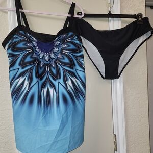 Blue and Black Swimsuit Set